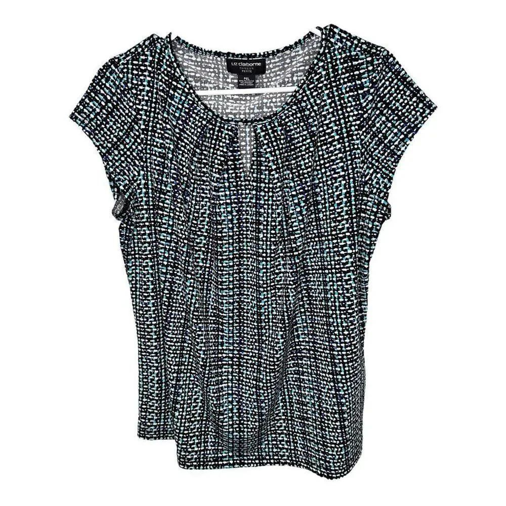 Liz Claiborne Career geometric blouse Women’s size PXL polyester/spandex blue bl